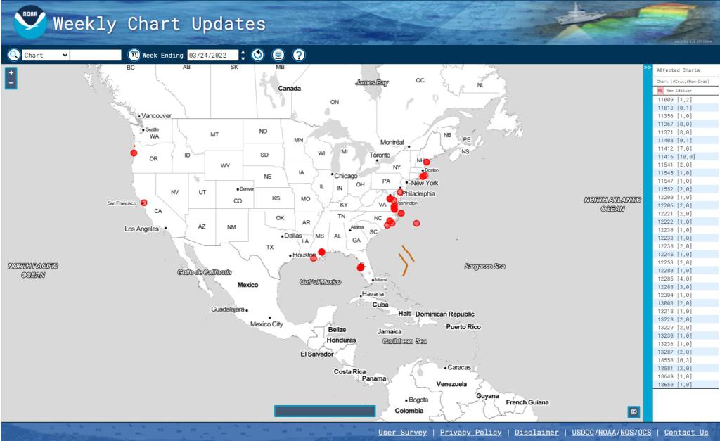 NOAA - Cartes nautiques - Mises à jour hebdomadaires des cartes marines