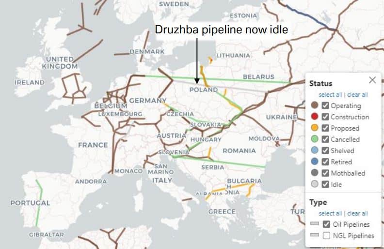 世界中の重要な石油パイプラインの地図