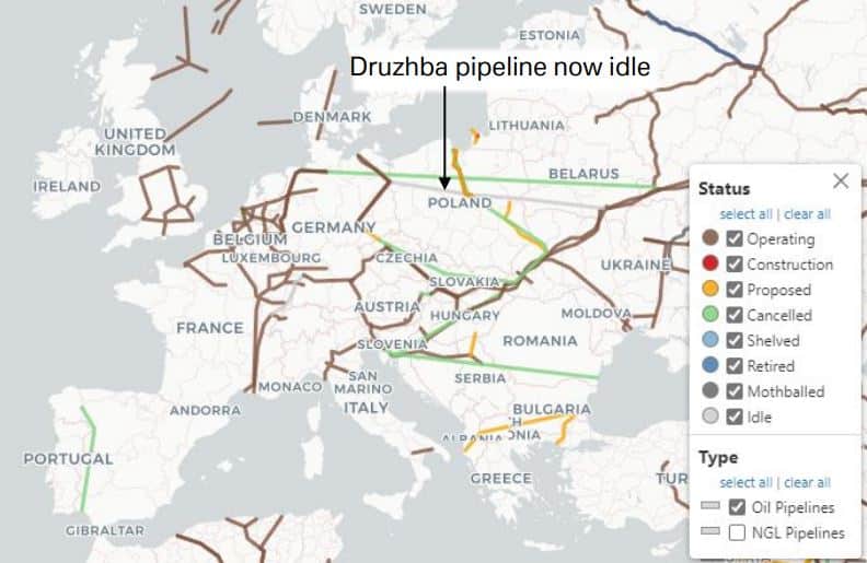 mapa de importantes oleodutos em todo o mundo